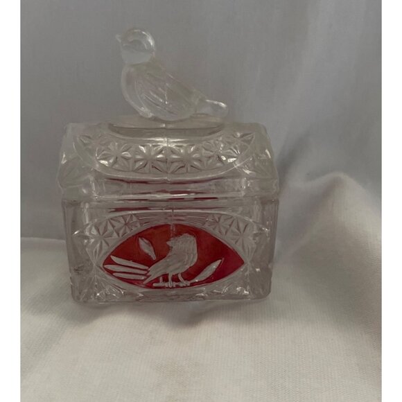 Hofbauer German Lead Crystal Red Bird Vintage Glass Small Trinket Box Lid - Picture 1 of 10